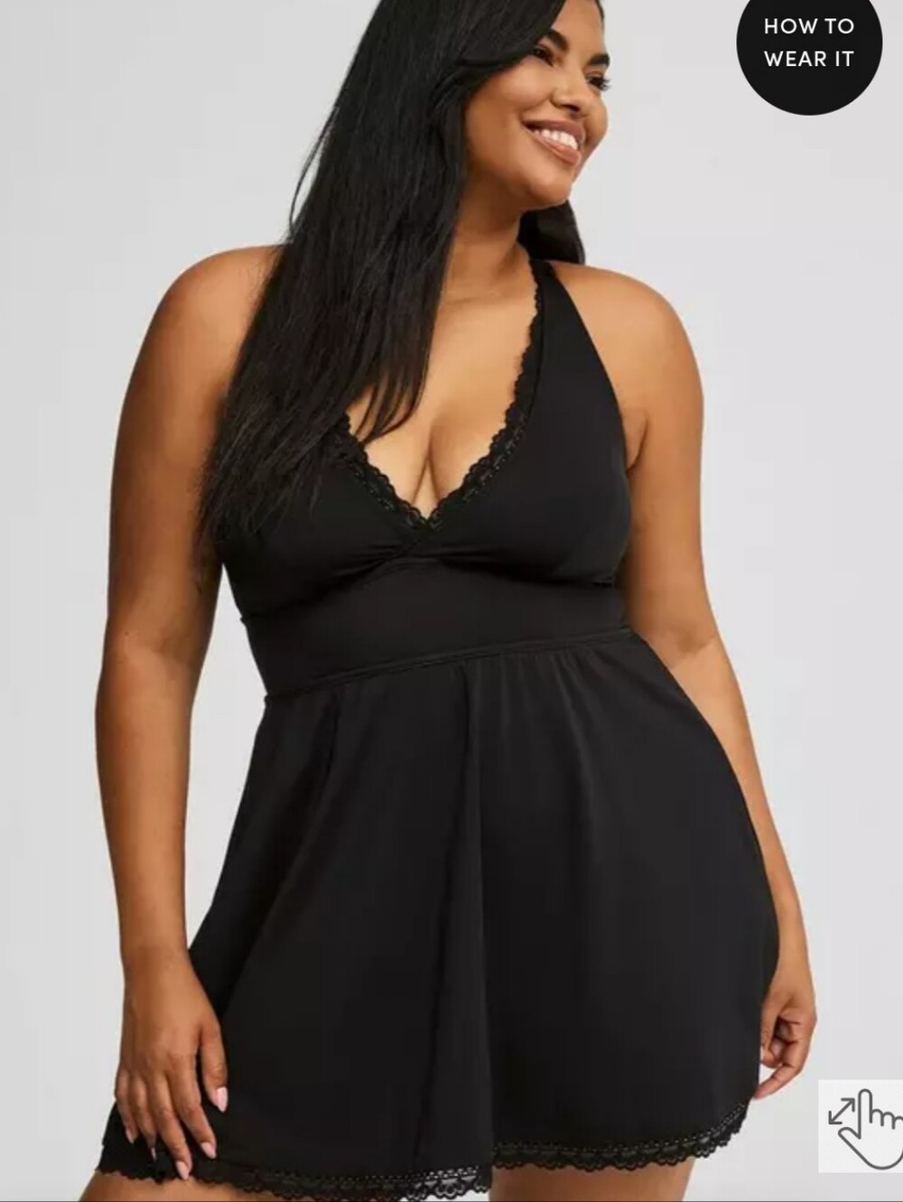 Torrid Lace Trim Black Wireless Swim Dress With Brief Size 4x